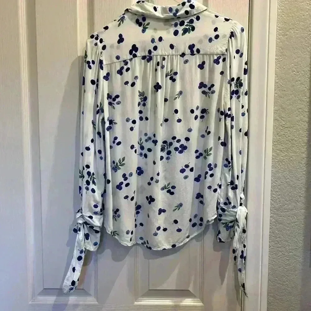 Anthropologie Maeve Novelty Print Blouse Top Fruit Blueberry Sz 4 Small - Picture 6 of 12